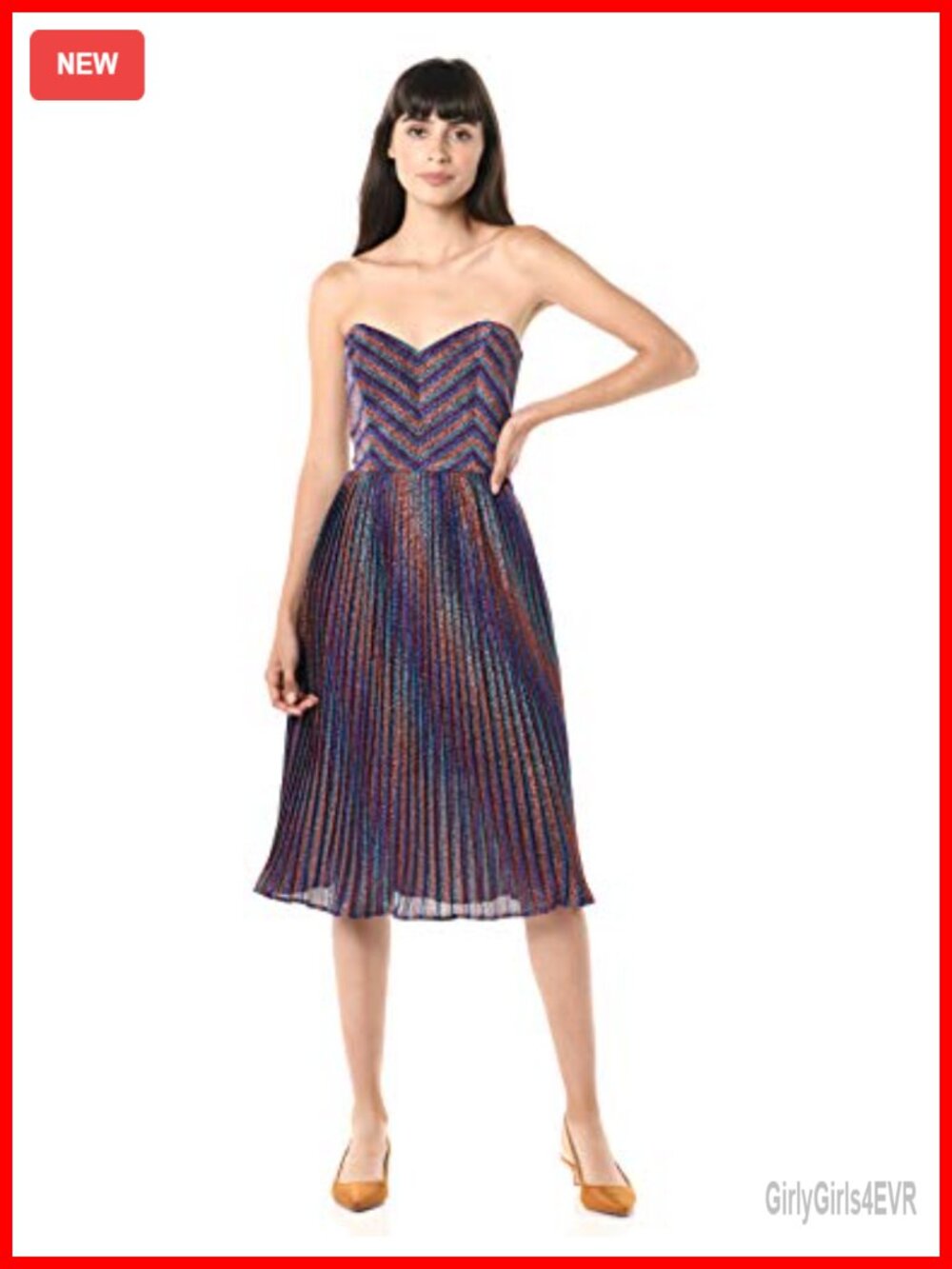 Women's Fit Flare Strapless Pleated Midi Party Dress